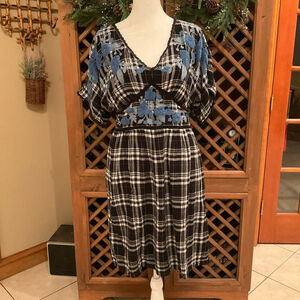 Anthropologie Boho Grunge Dark Fairy Whimsigoth Embroidered Sarah Plaid Dress